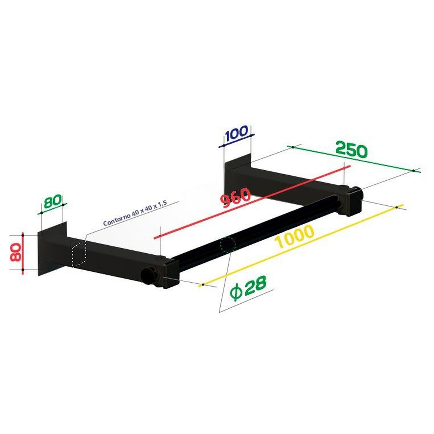 Barre de Traction Murale Jusqu'à 150 kg SLIM2 SPEKTR 100*25 cm