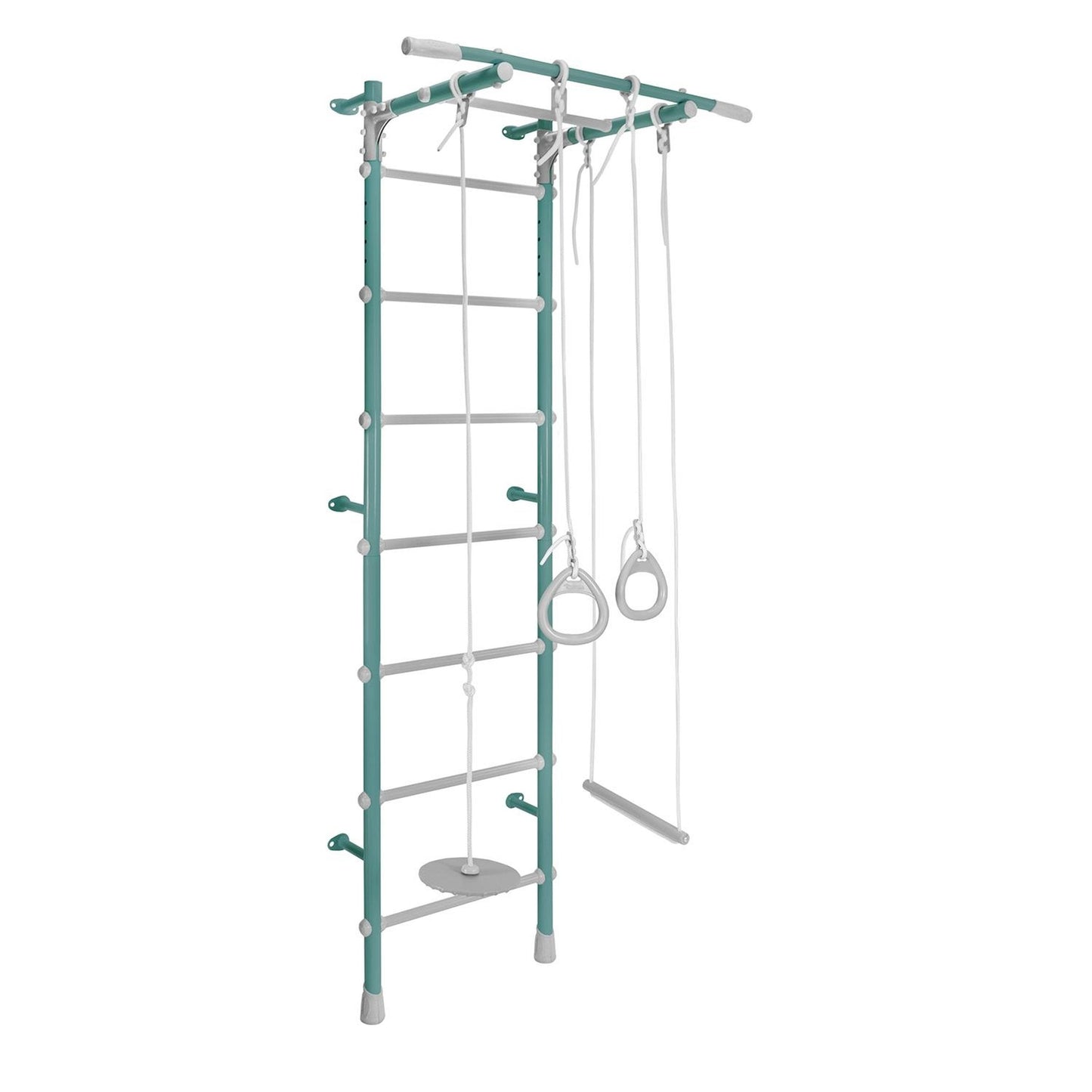 Gimnasio Infantil de Pared con Espaldera, Anillas, Bungee y Columpio VAINILLA 217*64*58 cm