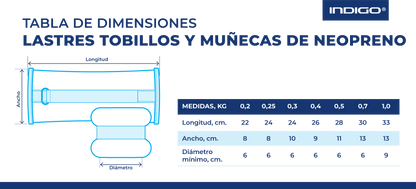 Poids pour Chevilles et Poignets en Néoprène INDIGO 2*0,4 kg