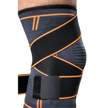 Genouillère Élastique avec Sangles de Compression INDIGO Noir-Orange.