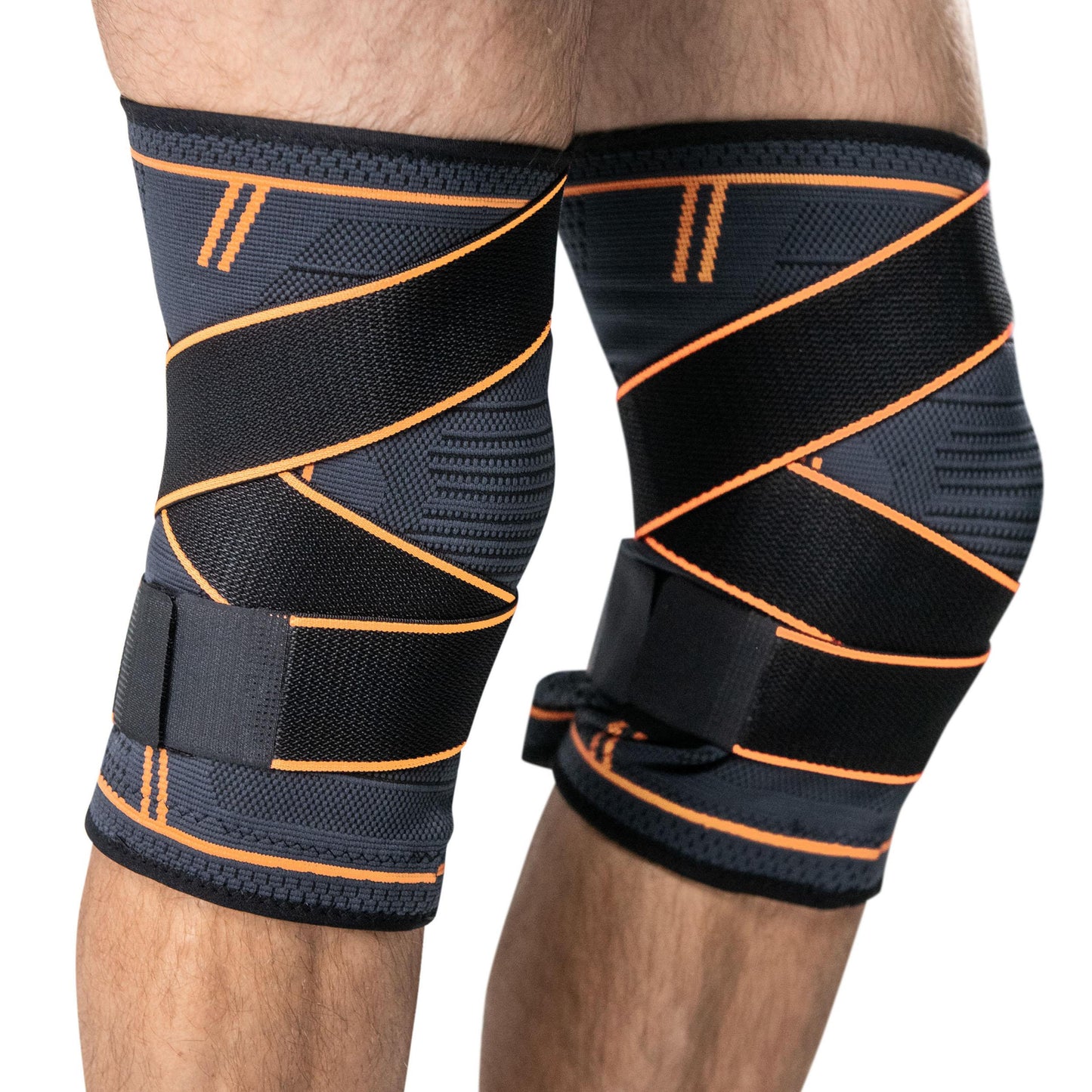 Genouillère Élastique avec Sangles de Compression INDIGO Noir-Orange.