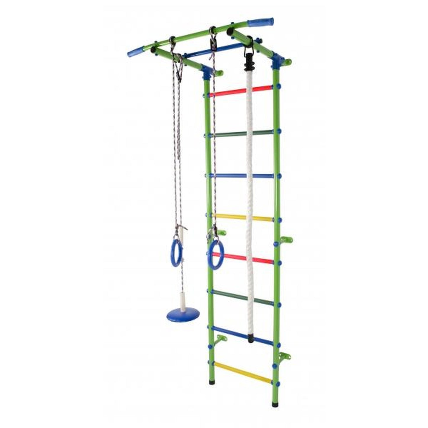 START1 Light Blue-Rainbow Children's Wall Gym with Rungs, Rings, and Swing 217*63*5.25 cm