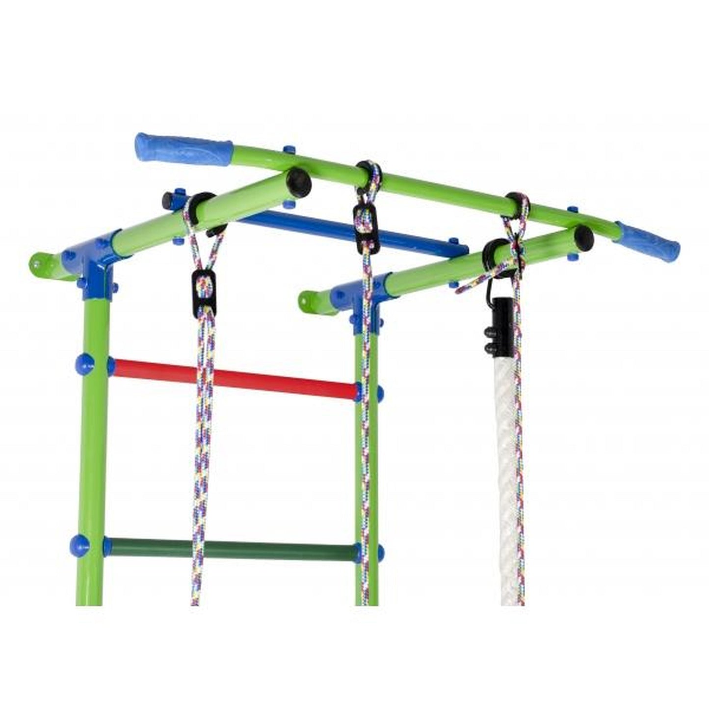 START1 Light Blue-Rainbow Children's Wall Gym with Rungs, Rings, and Swing 217*63*5.25 cm