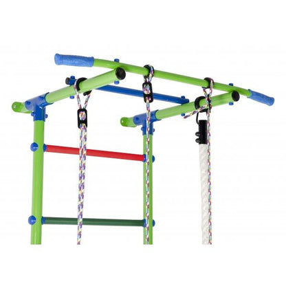 START1 Light Blue-Rainbow Children's Wall Gym with Rungs, Rings, and Swing 217*63*5.25 cm