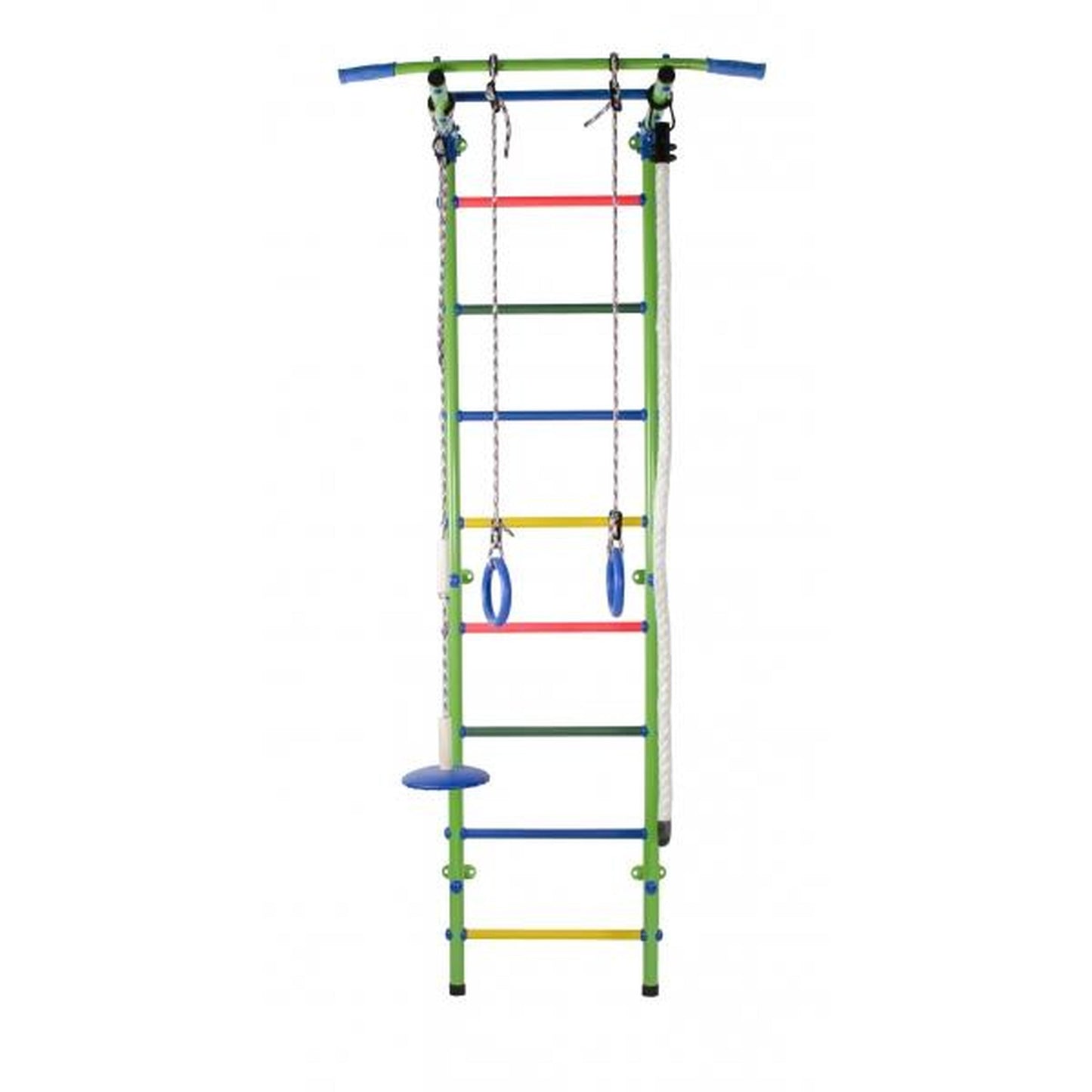 START1 Light Blue-Rainbow Children's Wall Gym with Rungs, Rings, and Swing 217*63*5.25 cm