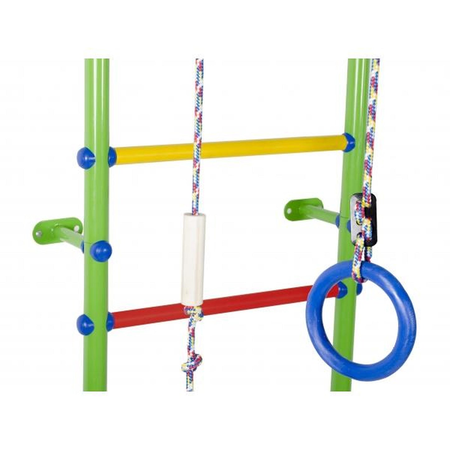 START1 Light Blue-Rainbow Children's Wall Gym with Rungs, Rings, and Swing 217*63*5.25 cm